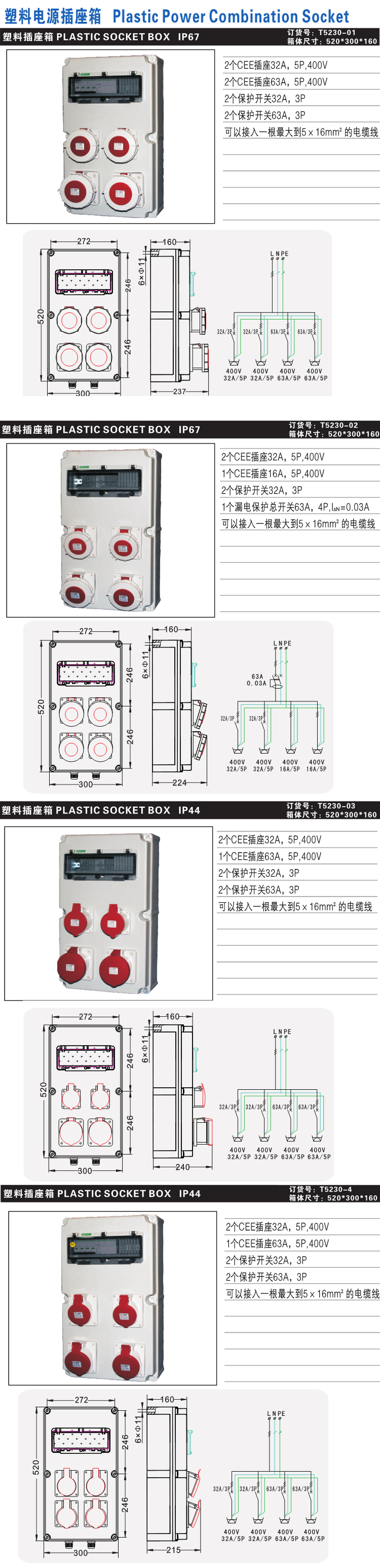 详情图 T5230 防水塑料电源插座箱